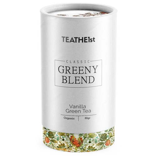 Luxurious label with the title 'Design a paper tube packaging for TEATHE1st'