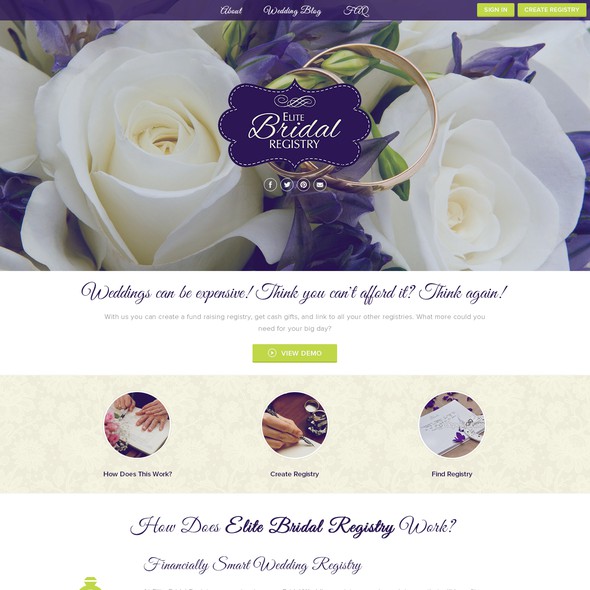 Big image website with the title 'Create a beautiful and elegant site for Elite Bridal Registry'