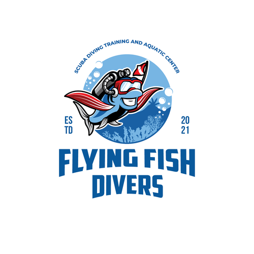 Aquatic logo with the title 'Flying Fish Scuba Shop Retail and Aquatic Center'