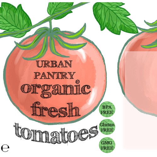 Concept label with the title 'Design concept for Urban Pantry organic tin tomato'