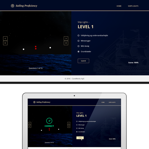 Interactive design with the title 'Online Sailing Quiz 2'