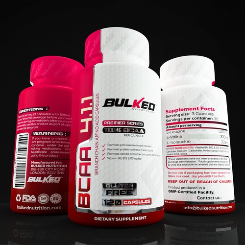 Supplement label with the title 'Bcaa'
