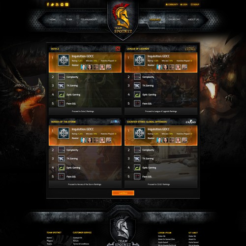 Game website with the title 'Team Spotnet'