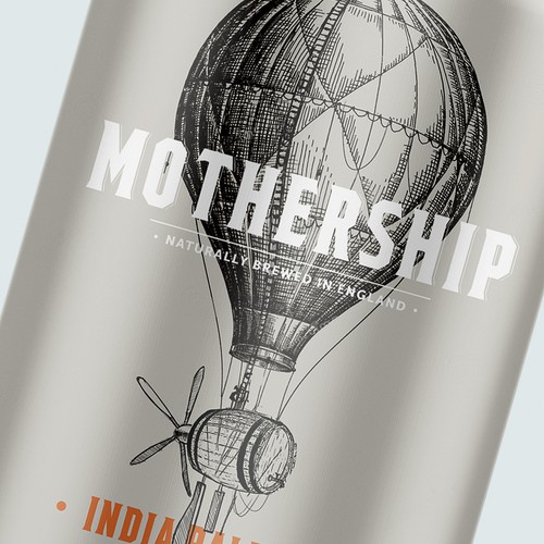 Beer packaging with the title 'Mothership IPA Beer'