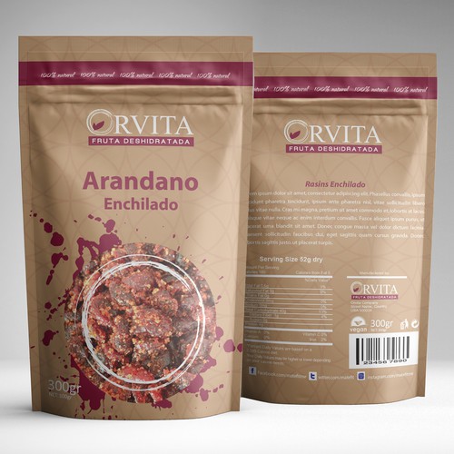 Organic label with the title 'Crea una etiqueta para empaque de Arandanos enchilados.'