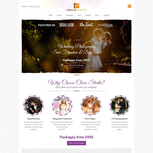 Photography website with the title 'Website Design for San Francisco Wedding Photographers'