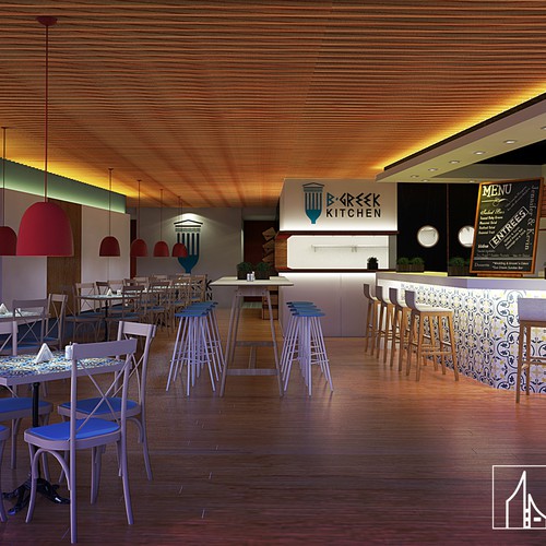Interior decoration design with the title 'Restaurante B greek'