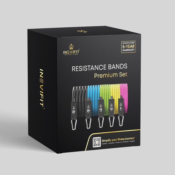 Packaging with the title 'RESISTANCE BANDS - PREMIUM SET'