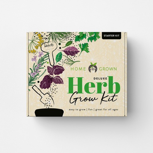 Retail packaging with the title 'Gardening Herb Kit'