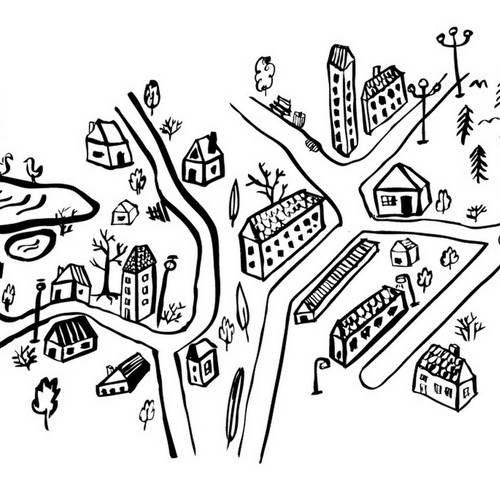 Town artwork with the title 'Funky town '