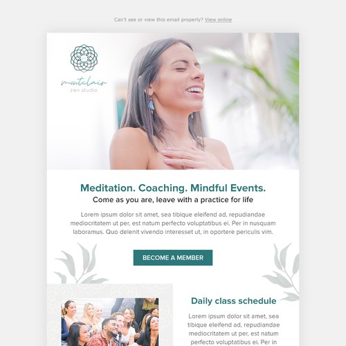 Earthy design with the title 'Montclair Zen Studio Email design'