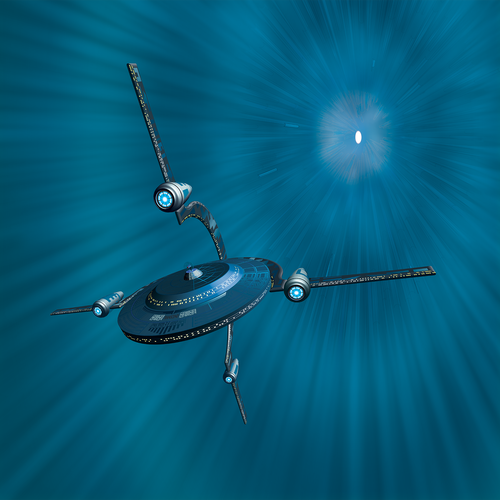 Space artwork with the title 'Starship warp speed'