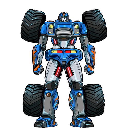 Comic book artwork with the title 'Monster truck Design trasformer'