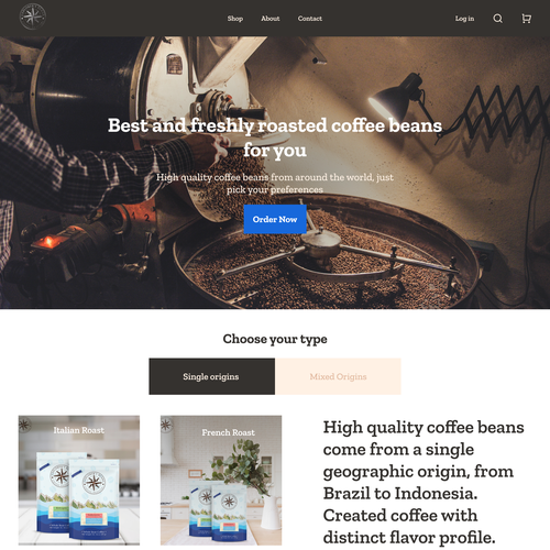 Title design with the title 'Landing Page for Coffee Beans Store'