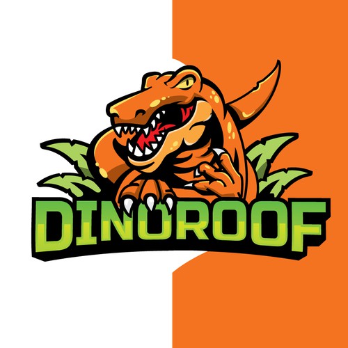 Dinosaur logo with the title 'Bold Playful Logo for a Roofing Company'