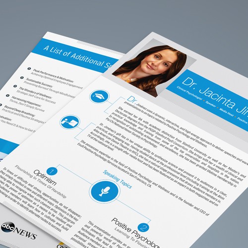 Profile design with the title 'Create a Flyer for a Positive Psychology Expert and Speaker!'