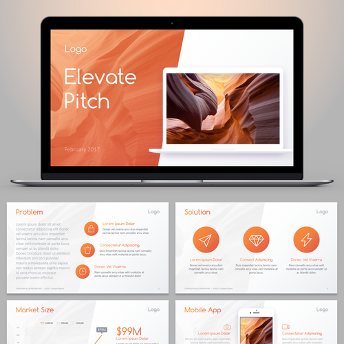White and orange design with the title 'Concept for a startup investor deck'