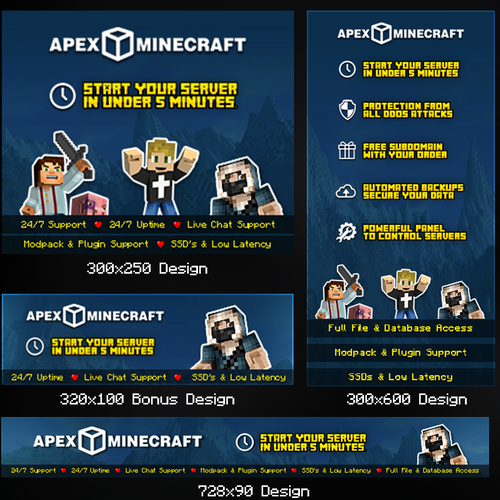 Minecraft design with the title 'Website Banners for Minecraft Server Company'