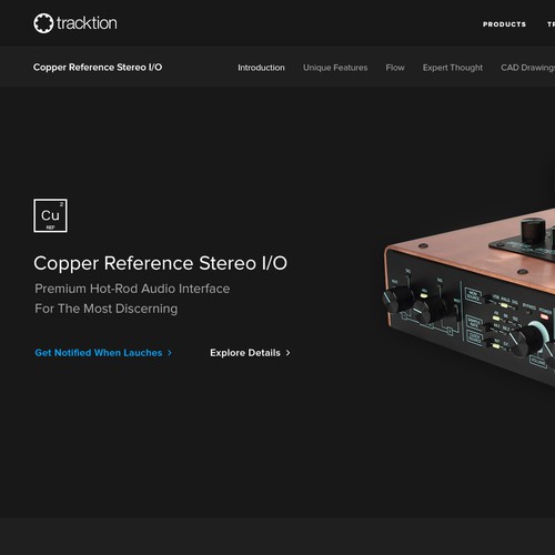 Full-screen website with the title 'Tracktion - Product Page'