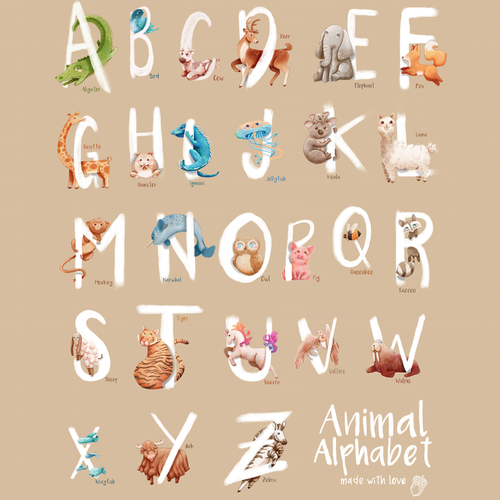Children's book artwork with the title 'animal abc '