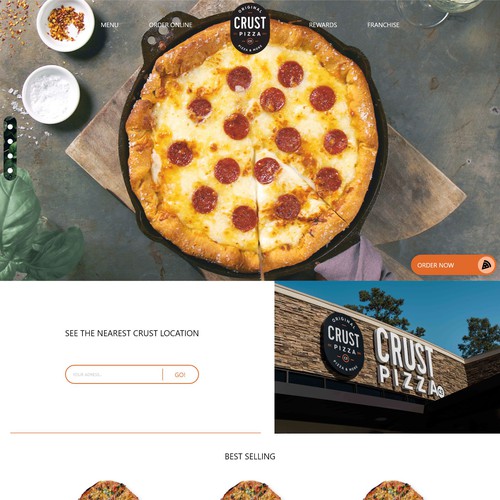 Pizza website with the title 'Design entry for pizza crust'
