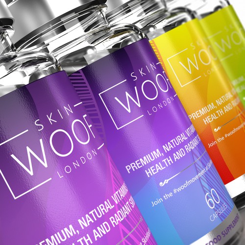 3D label with the title 'colorful, vibrant bold supplement labels'