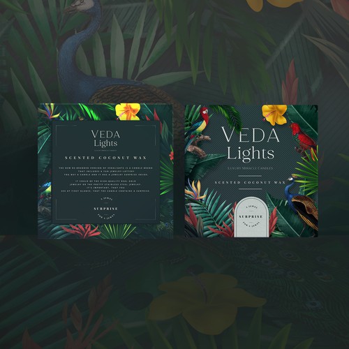 Tropical packaging with the title 'Eclectic Candle Box'