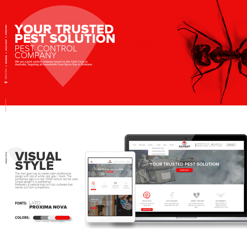 Pest control design with the title 'Website design for Expest company.'