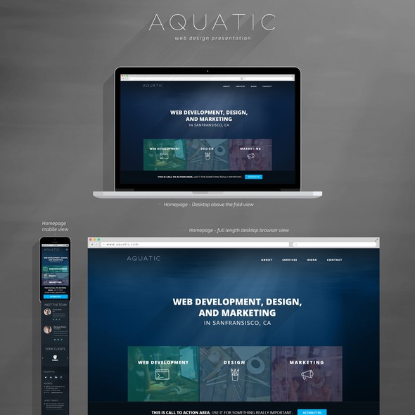 Mobile website with the title 'Create a website for Aquatic, a brand new development studio!'