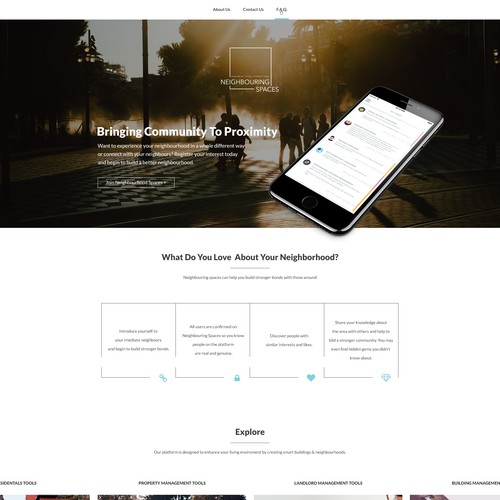 Application website with the title 'Simple clean design for Neighborhood web app'