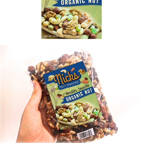 Organic food label with the title 'Mix nuts, health snacks label design'