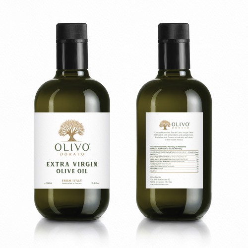 Oil label with the title 'Logo and label design Olivo Dorato'
