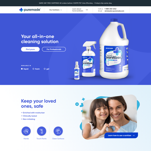 Eshop design with the title 'Eye-catching e-commerce website for hand sanitizer'