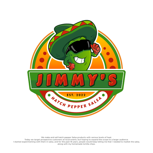 Chili pepper logo with the title 'JIMMY's Hatch Pepper Salsa'