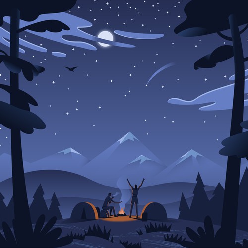 Cute artwork with the title 'Camping and Hiking illustration'