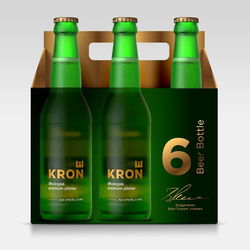 Creative label with the title 'Krone Økologisk Premium Pilsner'