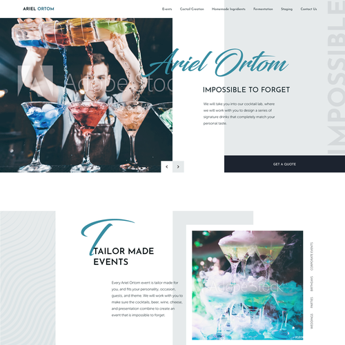 Service website with the title 'Website concept for coctail catering company'