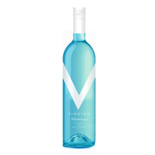 Contemporary packaging with the title 'Vindigo Blue Wine'