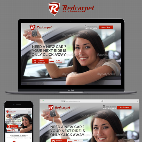 Red website with the title 'Design for a Canadian Auto Loan Website'