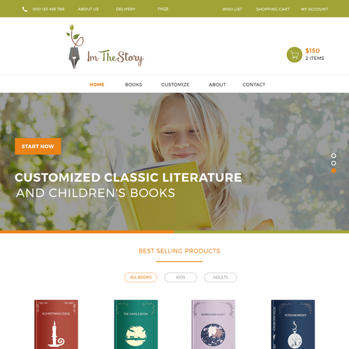Book website with the title 'I am the Story Home Page Design '