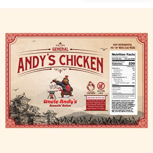 Retro label with the title 'Andy's Chicken label design'