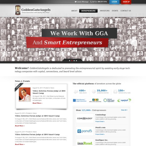 Investment website with the title 'Website design for Golden Gate Angels'