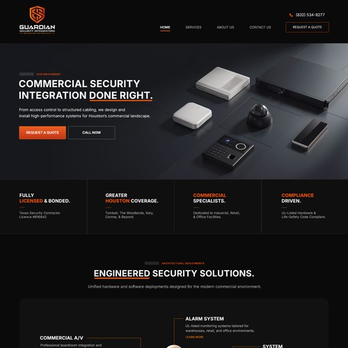 Website with the title 'High-End Commercial Security Integrator Website Design (Access Control, CCTV, Systems)'