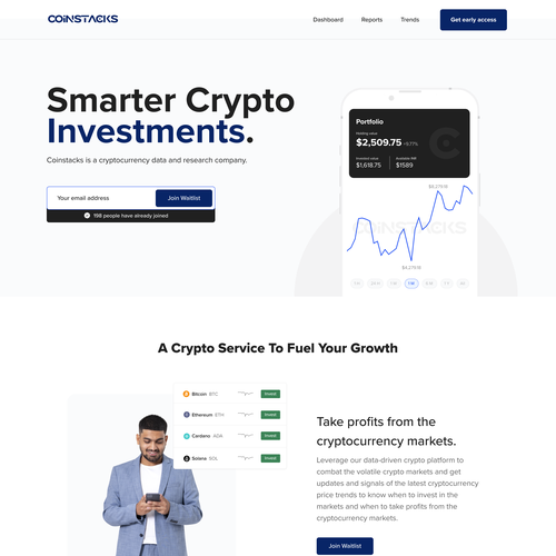 Stock design with the title 'Crypto currency landing page mobile app'
