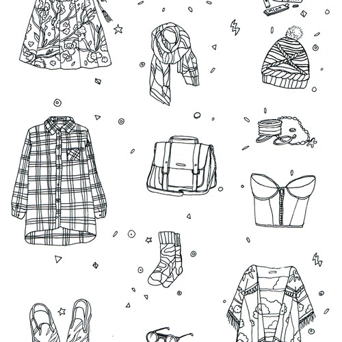 Clothing illustration with the title 'For Coloring Book (Brit+Co)'