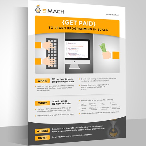 Programming design with the title 'Create a flyer for Scala-coding interns'