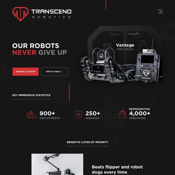 Website with the title 'Dark Theme for Transcend Robotics'