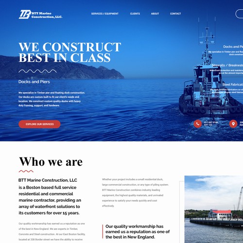 Construction website with the title 'New design for marine construction company'