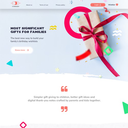 Kid website with the title 'Missive Gifts Website'