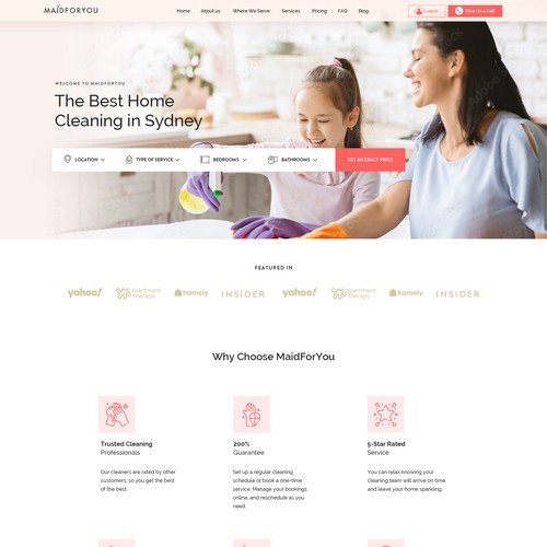 Page design with the title 'House cleaning website'